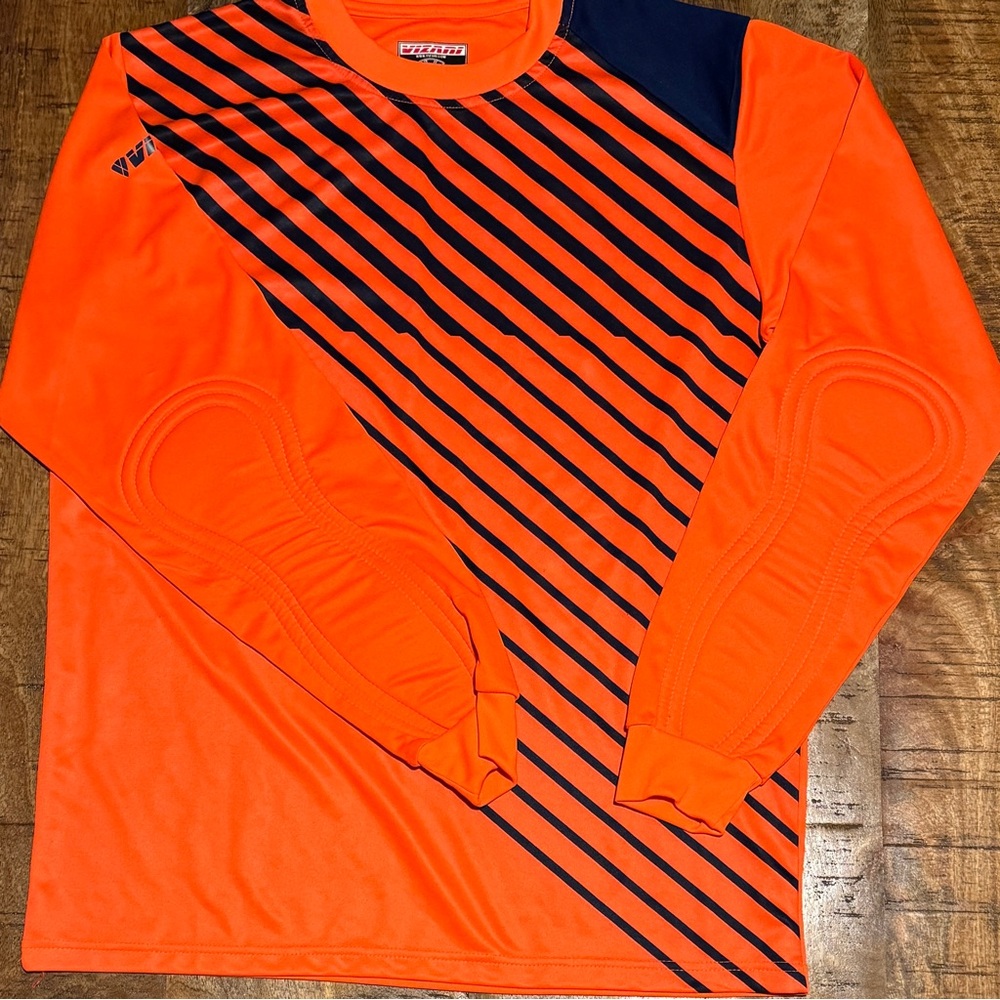 (AM) Vizari Orange and Blue Soccer Goalie Jersey with Padded Sleeves